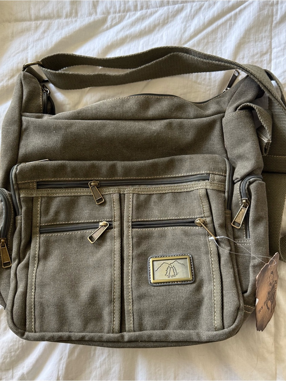 Canvas Messenger Crossbody Bag - Olive Green